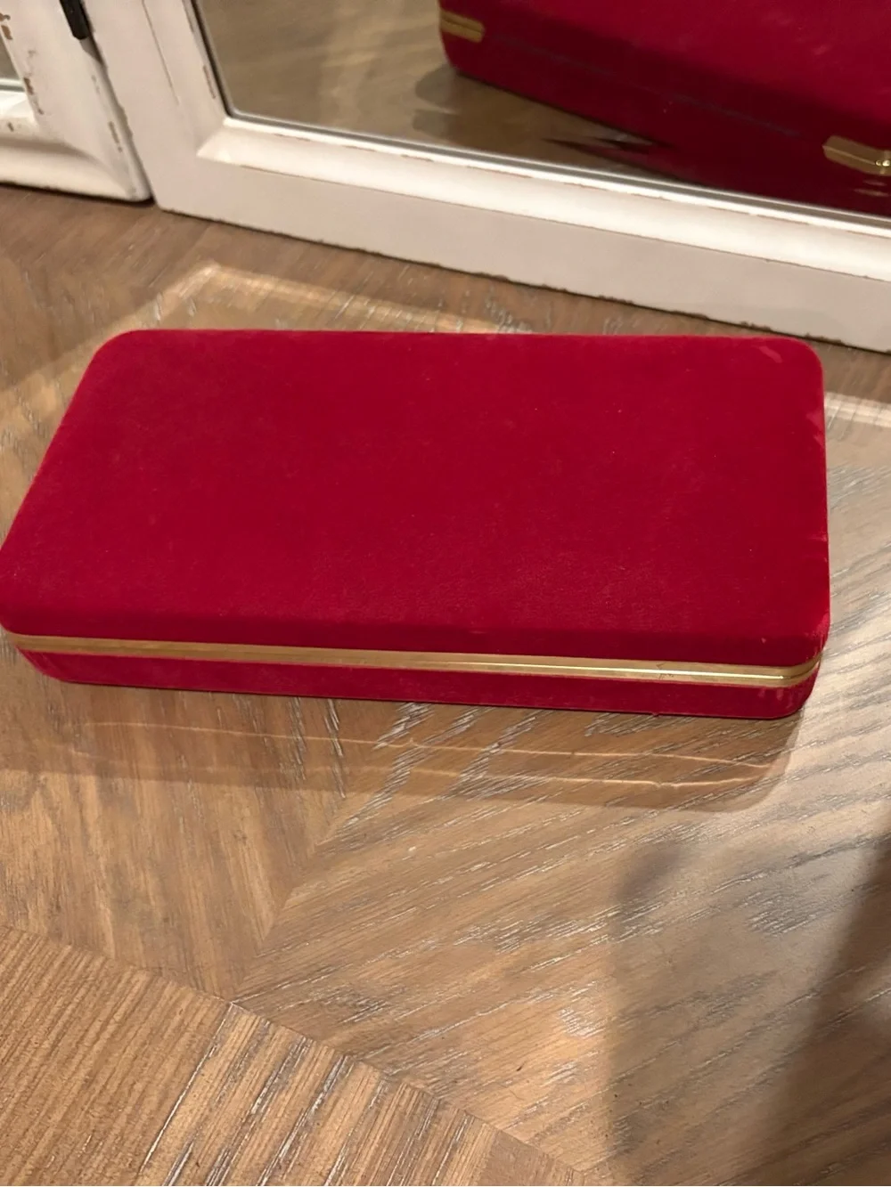 Red Velvet Jewelry Box with Gold Trim